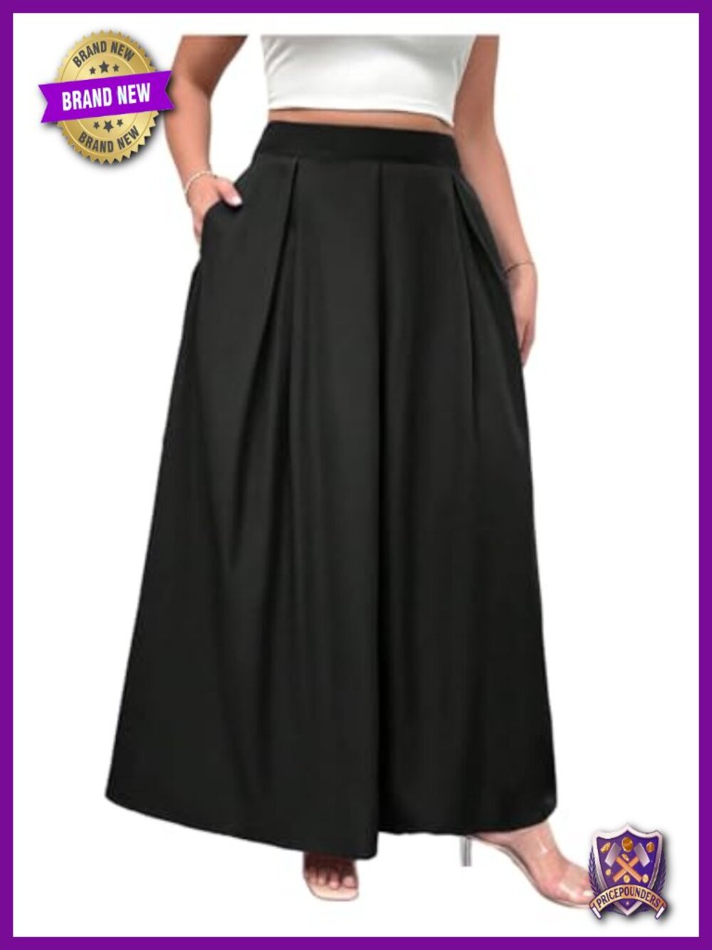 Plus Size Maxi Skirt High Waisted A-Line Pleated Pockets Chiffon